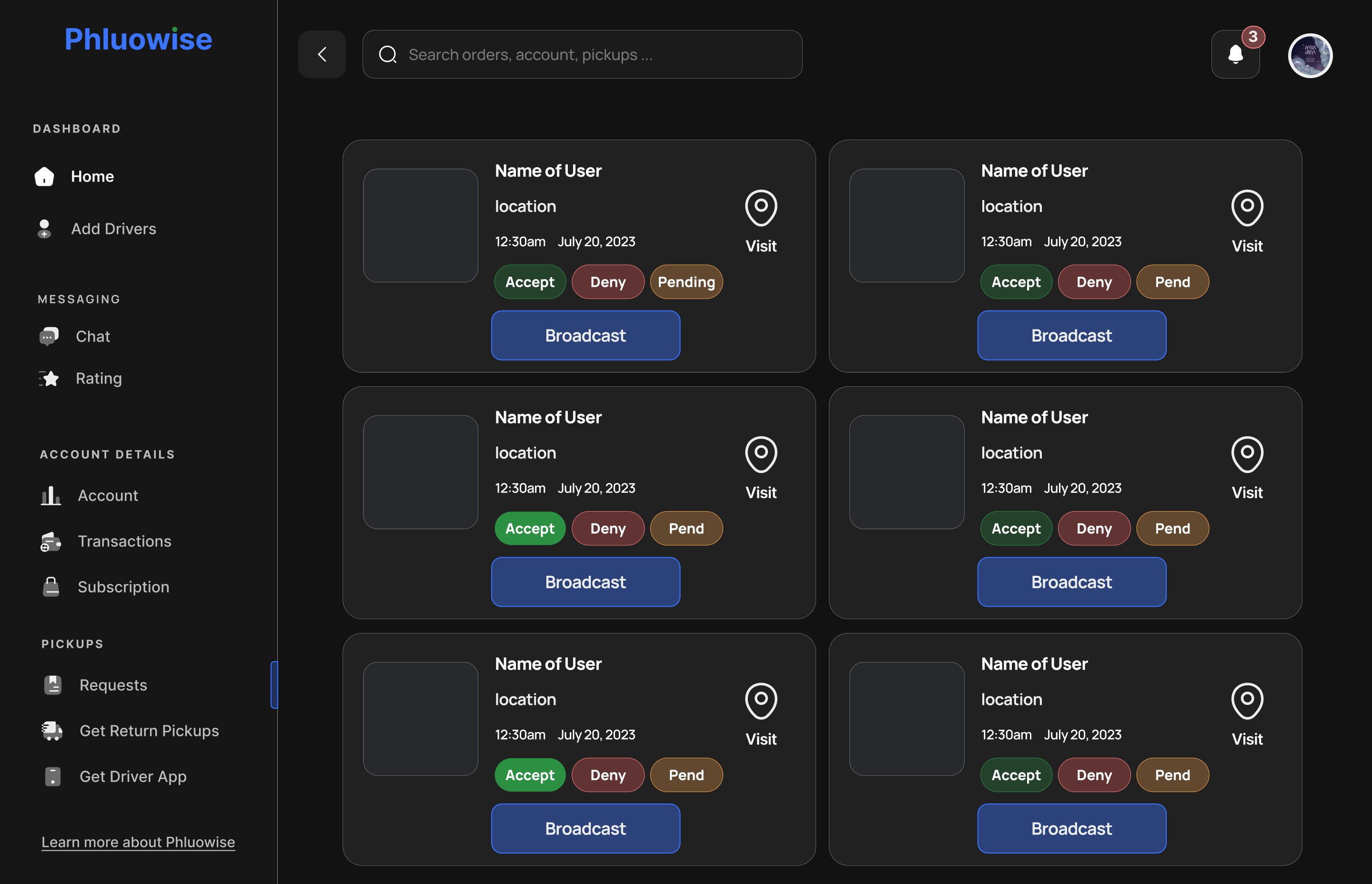 Phluowise Company App UI Schedule